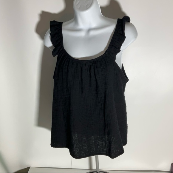 P Cill Black Tank Top w/Adjustable Button Wide Ruffle Straps & Flowing Bodice SM - Picture 9 of 16